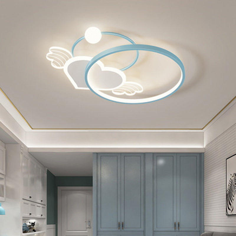 Cartoon Heart Vleugel Flush Mount Plafond Licht Metaal Kids Room LED Flush Light met Halo Ring