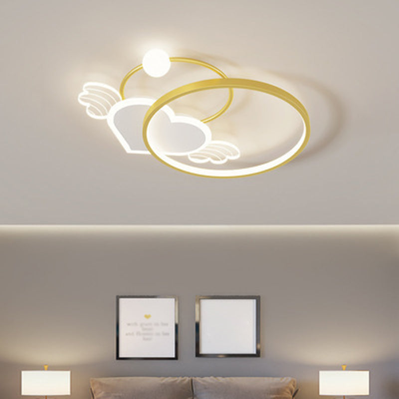 Cartoon Heart Vleugel Flush Mount Plafond Licht Metaal Kids Room LED Flush Light met Halo Ring