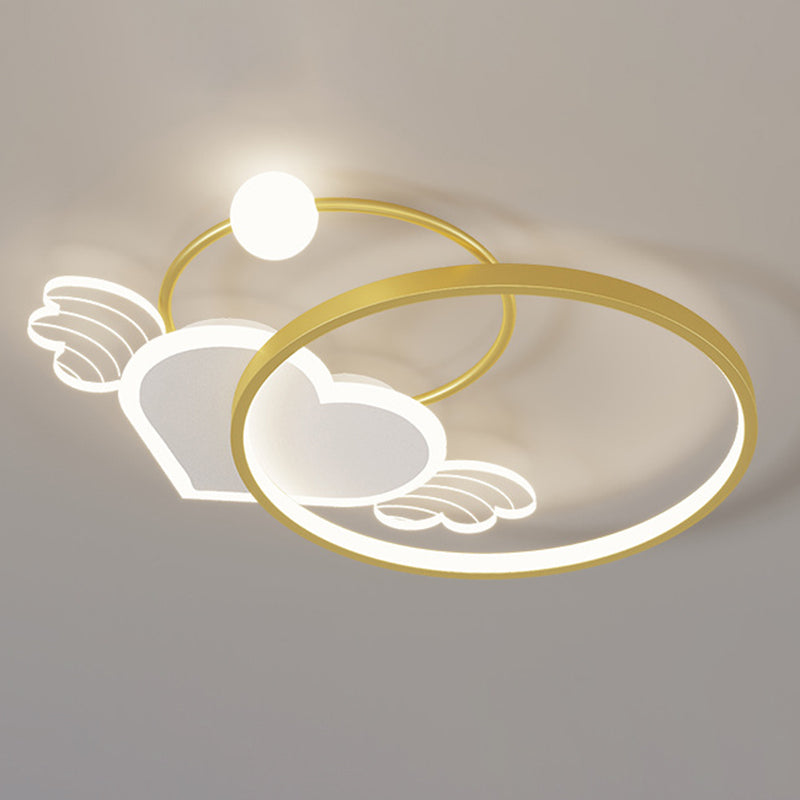 Cartoon Heart Vleugel Flush Mount Plafond Licht Metaal Kids Room LED Flush Light met Halo Ring