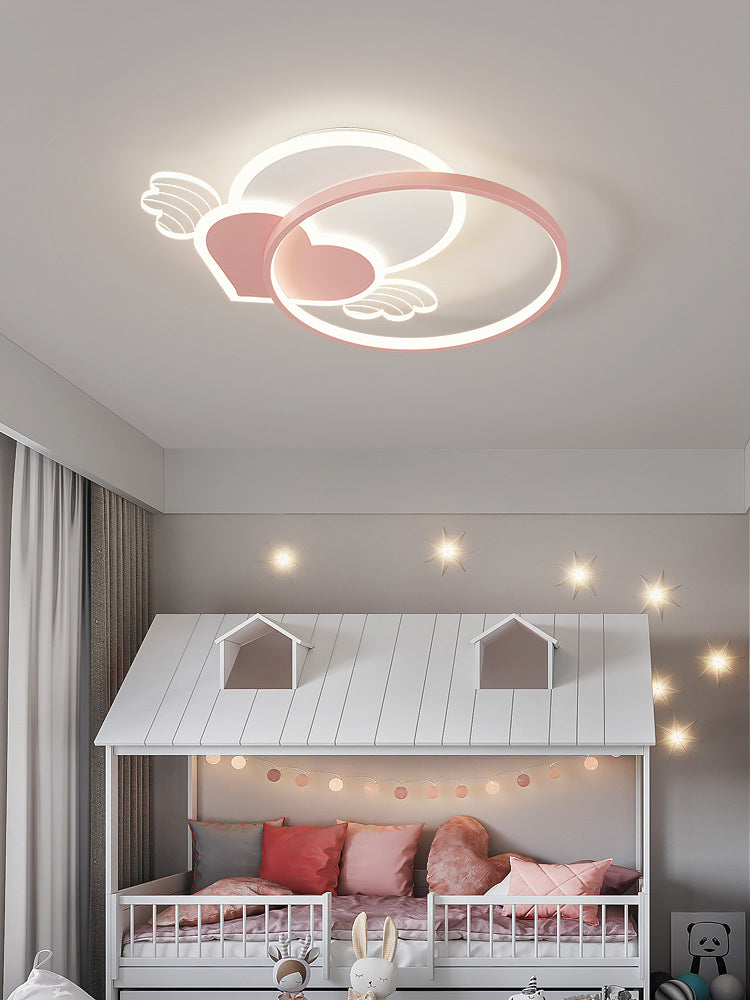 Cartoon Heart Vleugel Flush Mount Plafond Licht Metaal Kids Room LED Flush Light met Halo Ring