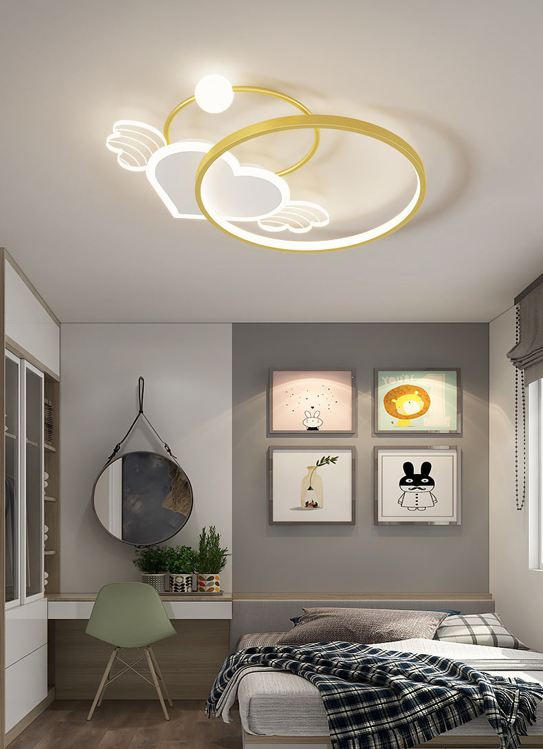 Cartoon Heart Vleugel Flush Mount Plafond Licht Metaal Kids Room LED Flush Light met Halo Ring