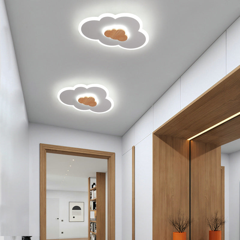 Acrylic Cloud Shaped Flush Light Cartoon White and Wood LED Ceiling Flush Light for Child Room