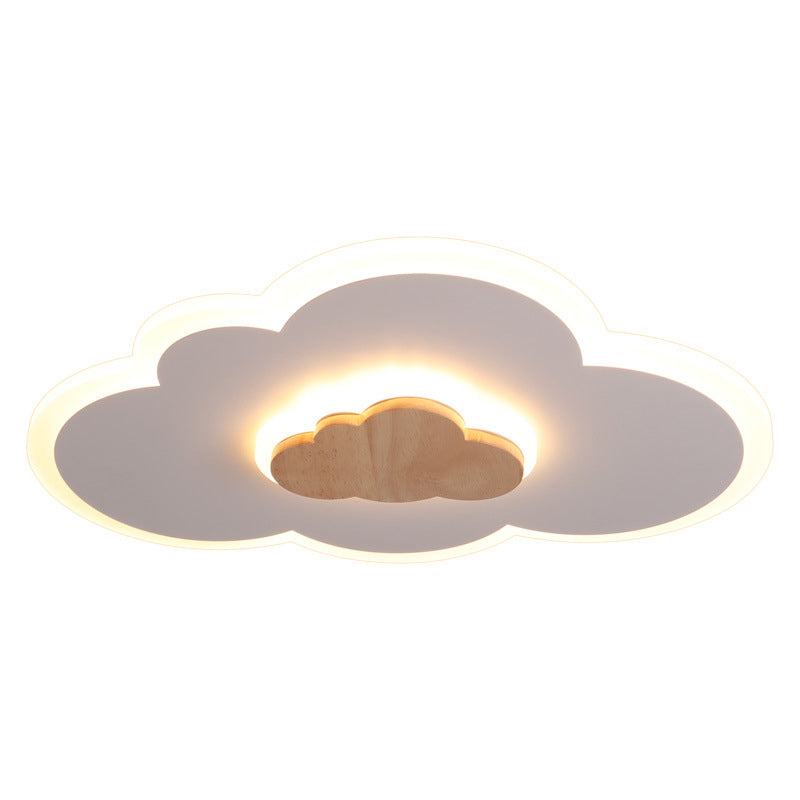 Acrylic Cloud Shaped Flush Light Cartoon White and Wood LED Ceiling Flush Light for Child Room