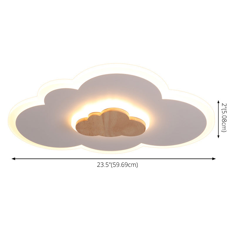 Acrylic Cloud Shaped Flush Light Cartoon White and Wood LED Ceiling Flush Light for Child Room