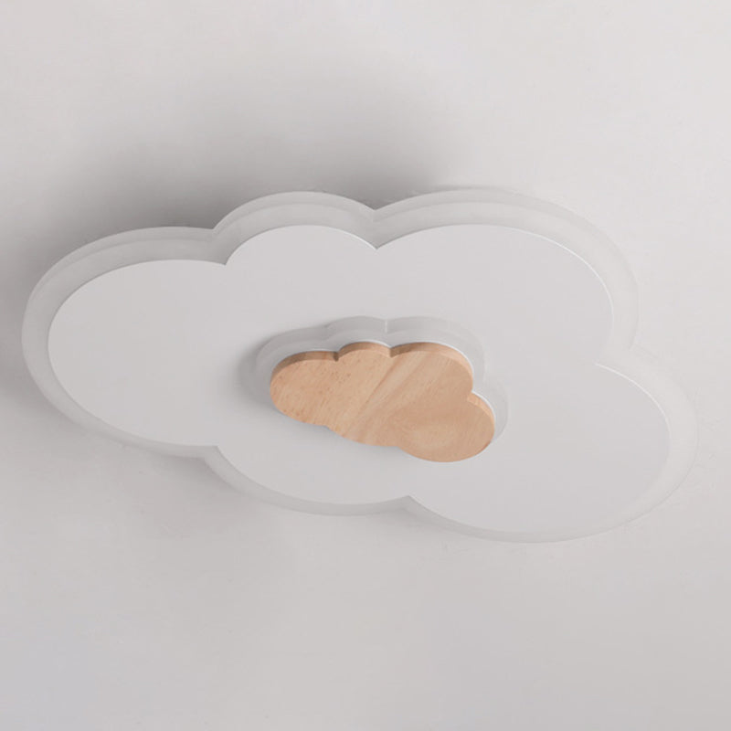 Acrylic Cloud Shaped Flush Light Cartoon White and Wood LED Ceiling Flush Light for Child Room