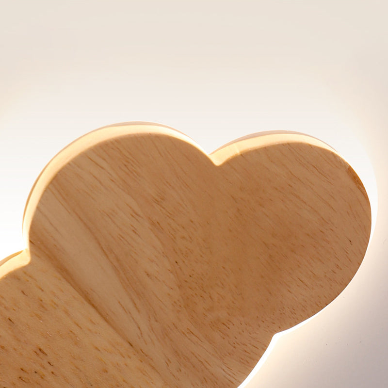 Acrylic Cloud Shaped Flush Light Cartoon White and Wood LED Ceiling Flush Light for Child Room