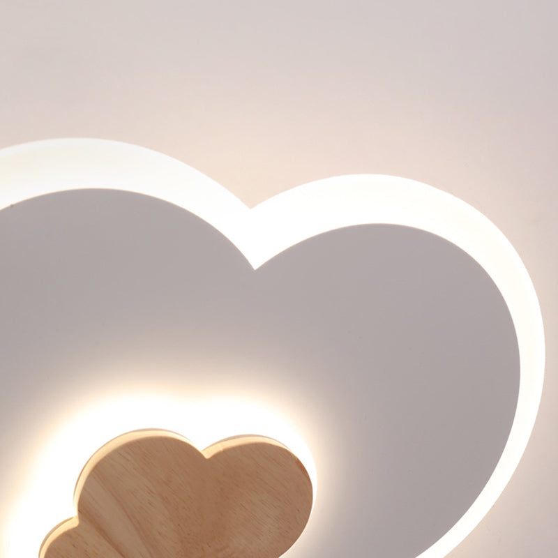 Acrylic Cloud Shaped Flush Light Cartoon White and Wood LED Ceiling Flush Light for Child Room