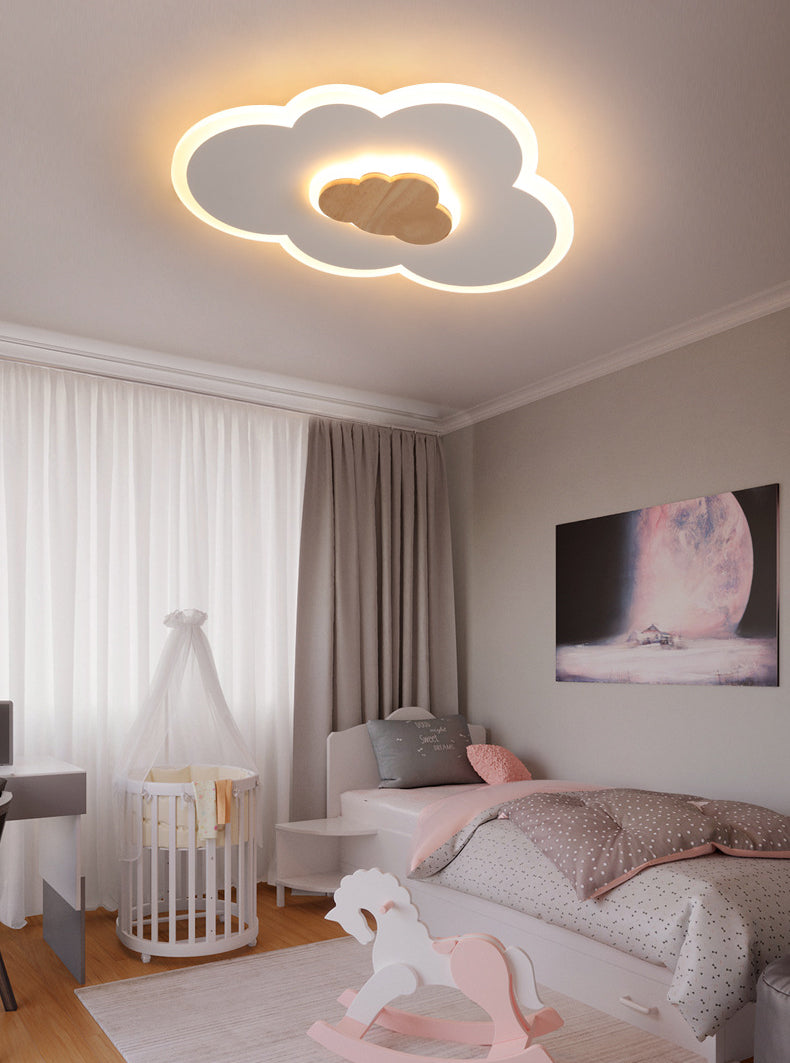 Plafonnier LED en forme de nuage en acrylique, design de dessin animé, blanc et bois, plafonnier pour chambre d'enfant