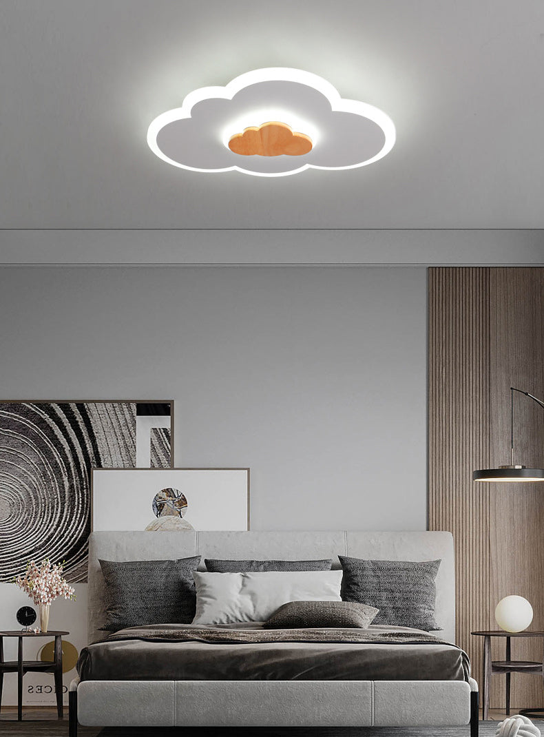 Acrylic Cloud Shaped Flush Light Cartoon White and Wood LED Ceiling Flush Light for Child Room