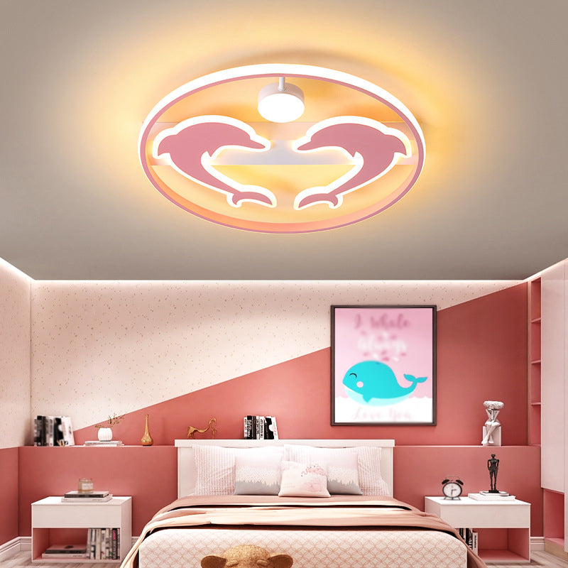 Dolphin and Ball Kids Room Flush Mount Lighting Acrylic Cartoon LED Ceiling Mounted Lamp