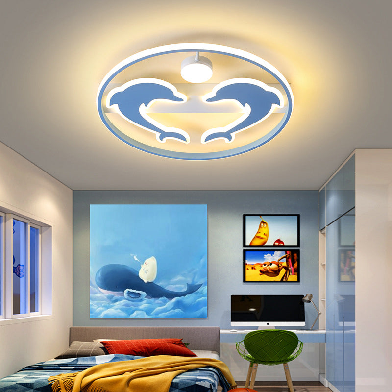 Dolphin and Ball Kids Room Flush Mount Lighting Acrylic Cartoon LED Ceiling Mounted Lamp
