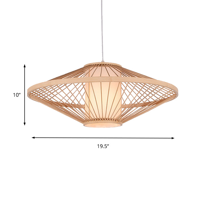 19,5 "/23,5" Dia-Saucer Suspended Lampe Moderne Stil Bambus 1-Bulb Schwarz/Beige Hängende Leuchte für Wohnzimmer