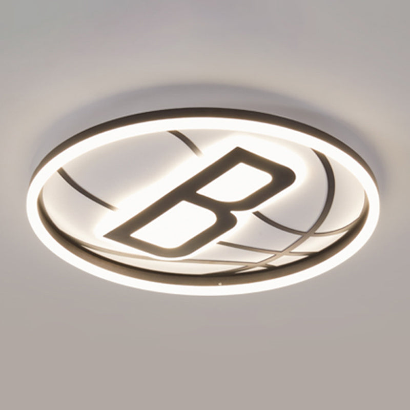 Black and White Basketball Flush Lamp Kids Acrylic LED Ceiling Light for Boys Bedroom