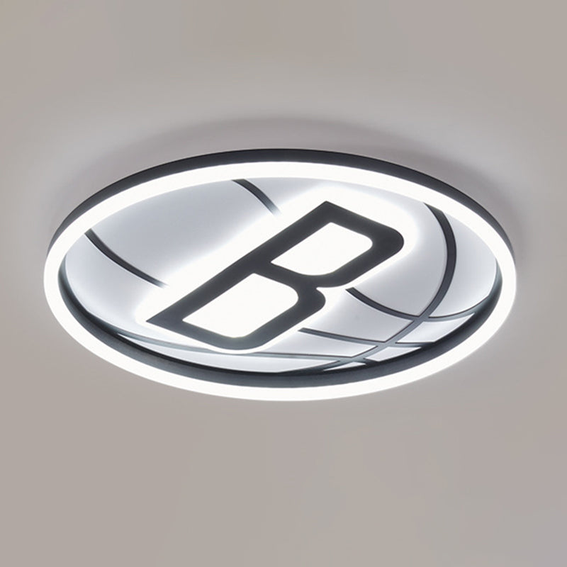 Black and White Basketball Flush Lamp Kids Acrylic LED Ceiling Light for Boys Bedroom