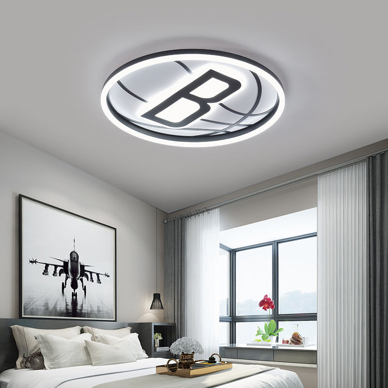 Black and White Basketball Flush Lamp Kids Acrylic LED Ceiling Light for Boys Bedroom