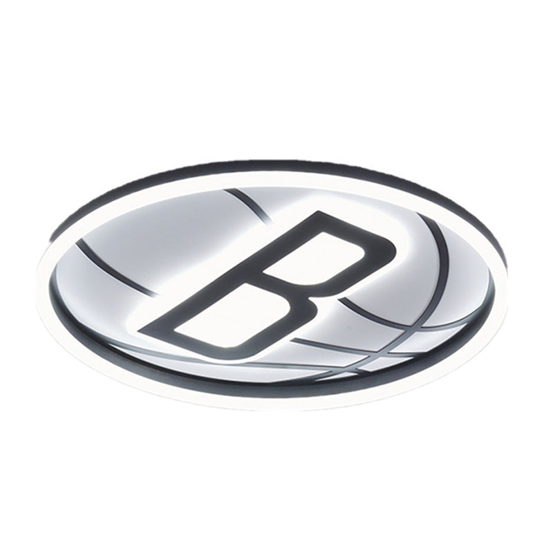 Black and White Basketball Flush Lamp Kids Acrylic LED Ceiling Light for Boys Bedroom