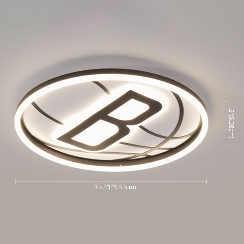 Black and White Basketball Flush Lamp Kids Acrylic LED Ceiling Light for Boys Bedroom