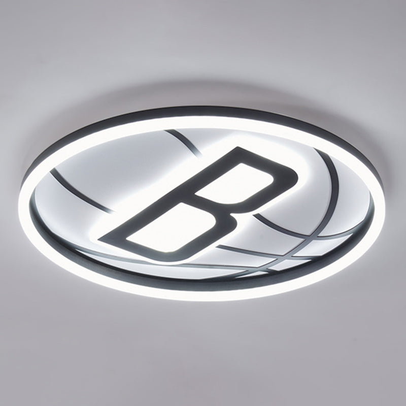 Black and White Basketball Flush Lamp Kids Acrylic LED Ceiling Light for Boys Bedroom