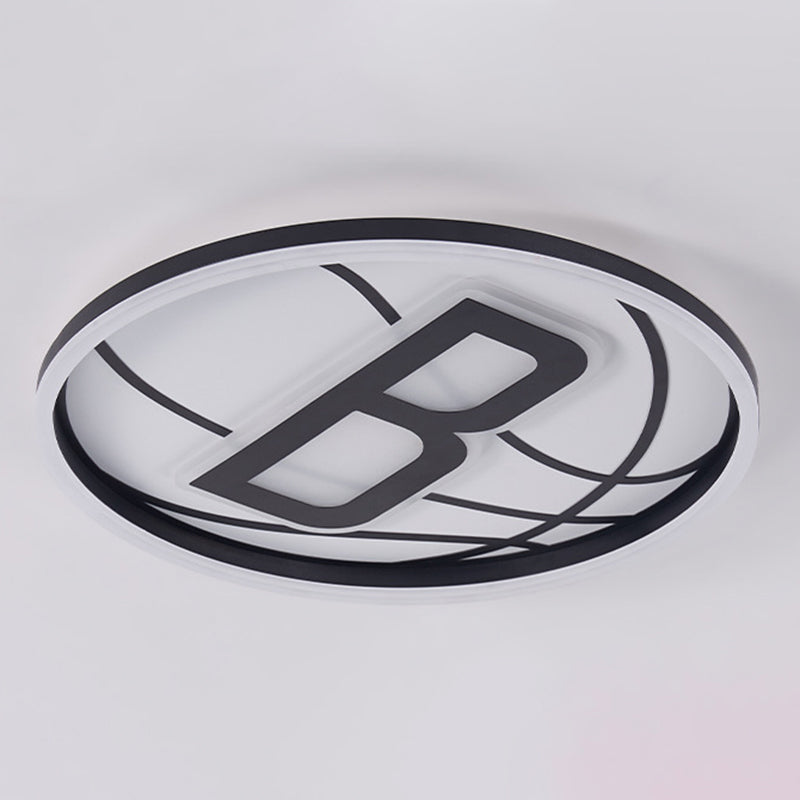 Black and White Basketball Flush Lamp Kids Acrylic LED Ceiling Light for Boys Bedroom