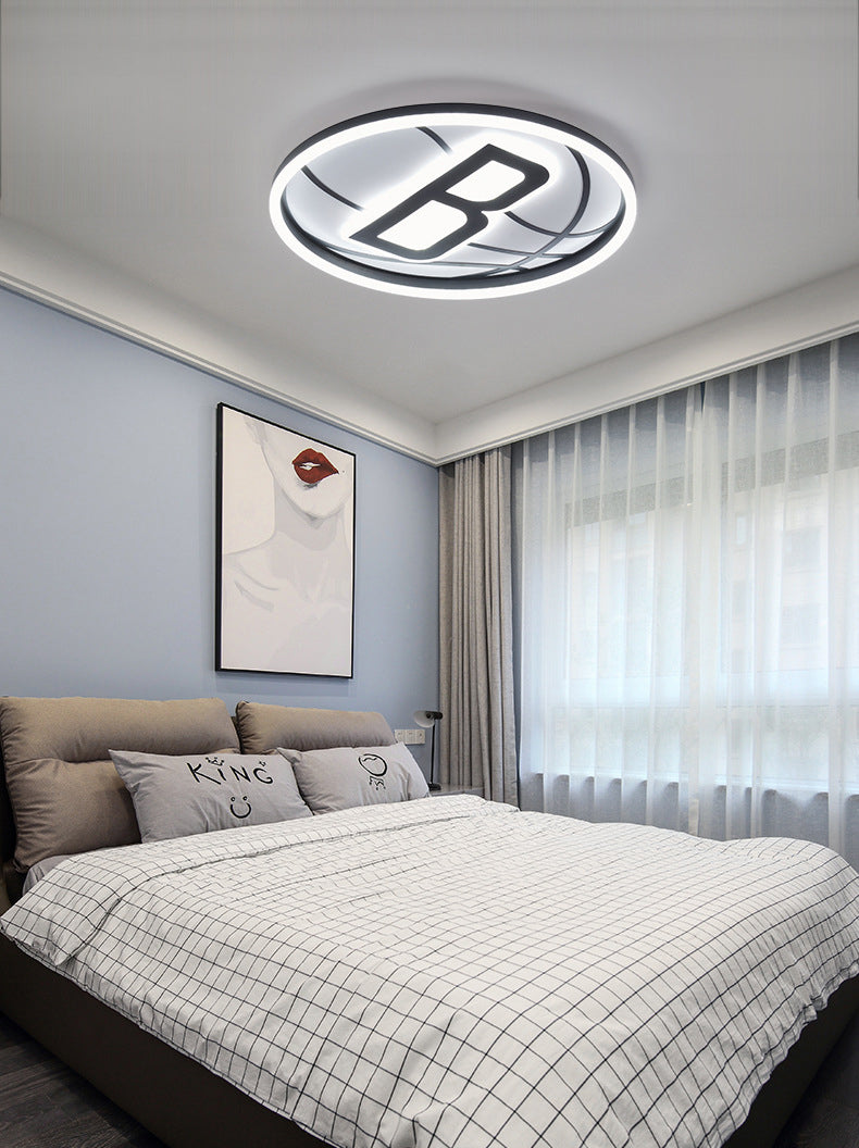 Black and White Basketball Flush Lamp Kids Acrylic LED Ceiling Light for Boys Bedroom