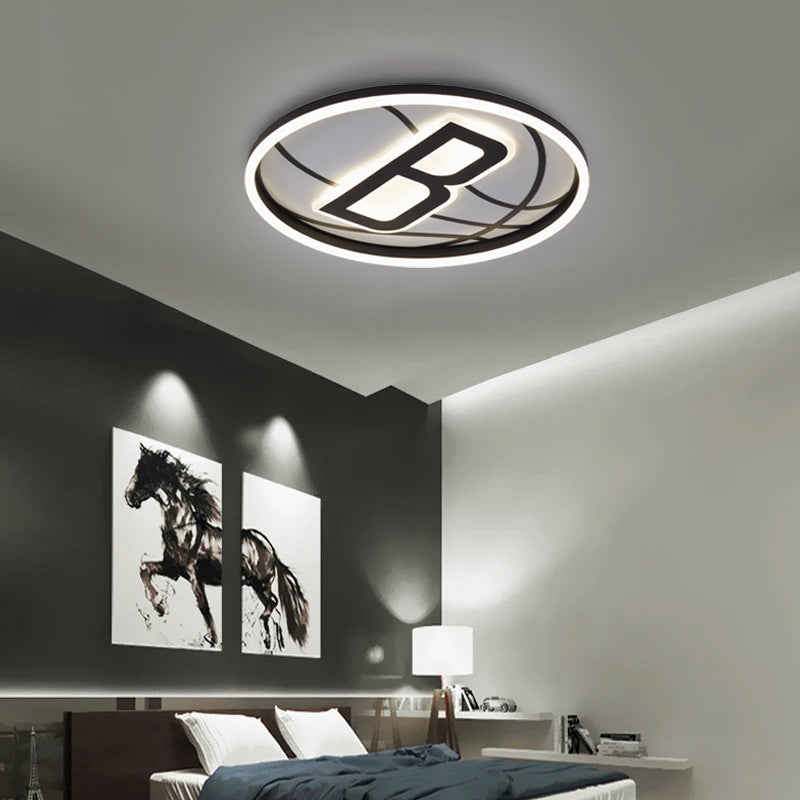 Black and White Basketball Flush Lamp Kids Acrylic LED Ceiling Light for Boys Bedroom