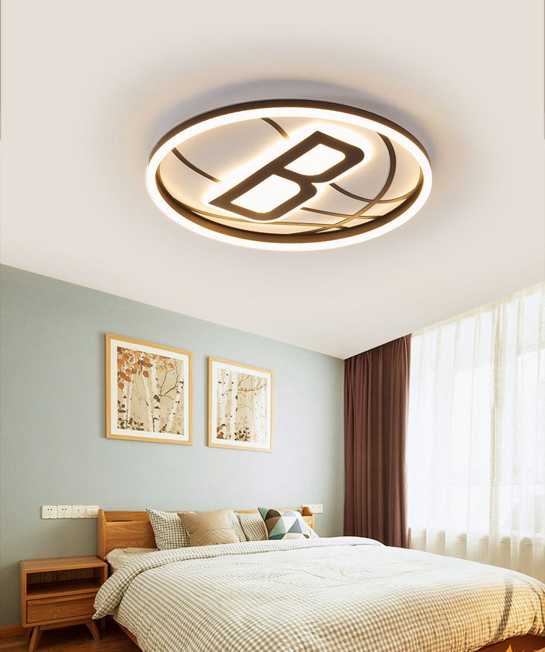 Black and White Basketball Flush Lamp Kids Acrylic LED Ceiling Light for Boys Bedroom