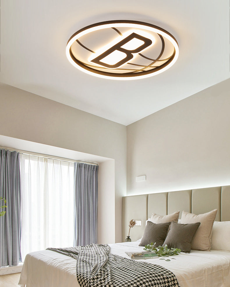 Black and White Basketball Flush Lamp Kids Acrylic LED Ceiling Light for Boys Bedroom