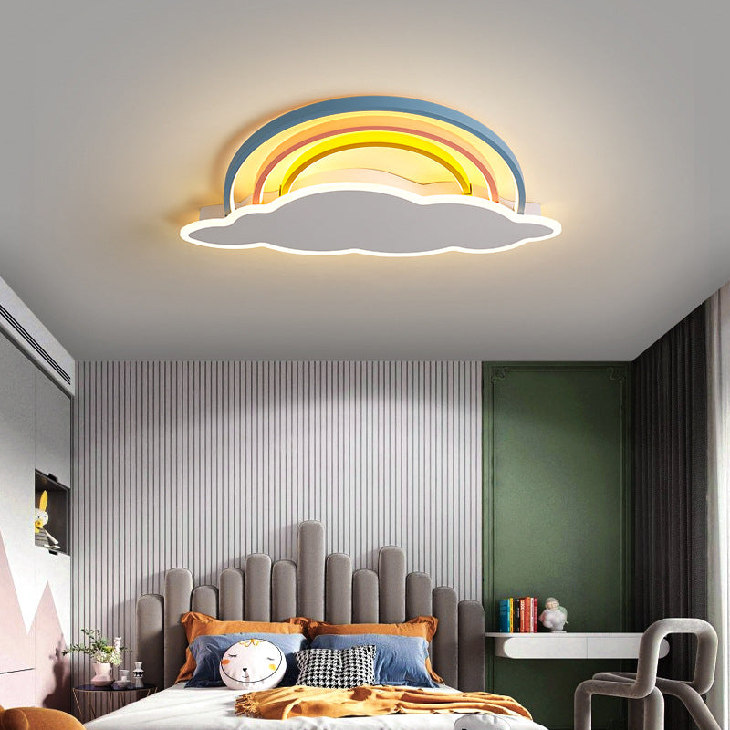 Rainbow and Cloud Flush Light Cartoon LED Multicolored Ceiling Mount Light for Bedroom