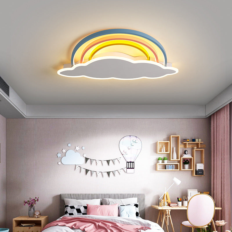 Luz empotrada de arco iris y nube, luz LED de montaje en techo multicolor de dibujos animados para dormitorio