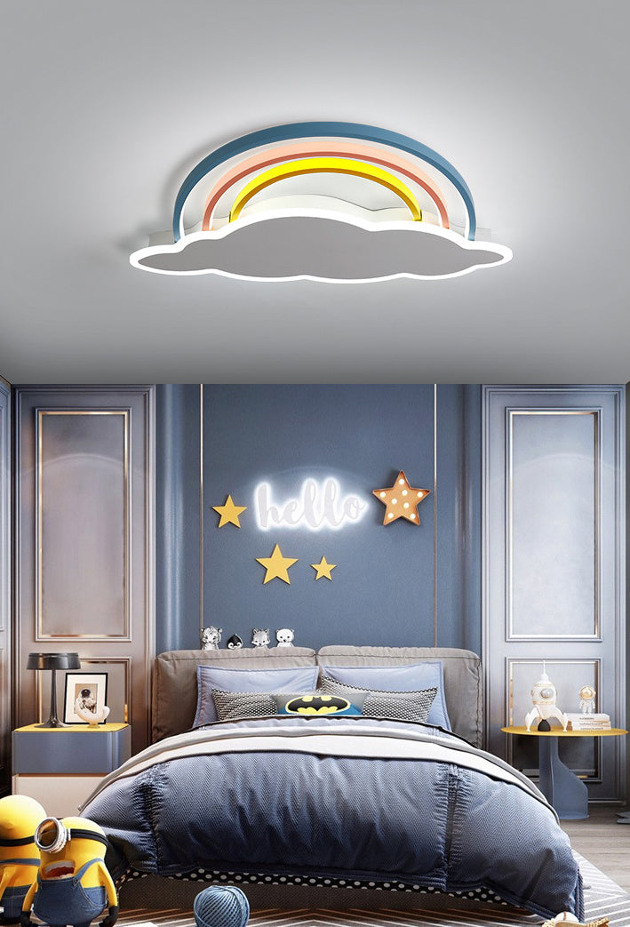 Rainbow and Cloud Flush Light Cartoon LED Multicolored Ceiling Mount Light for Bedroom