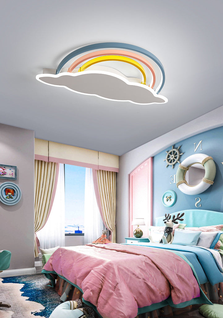 Luz empotrada de arco iris y nube, luz LED de montaje en techo multicolor de dibujos animados para dormitorio