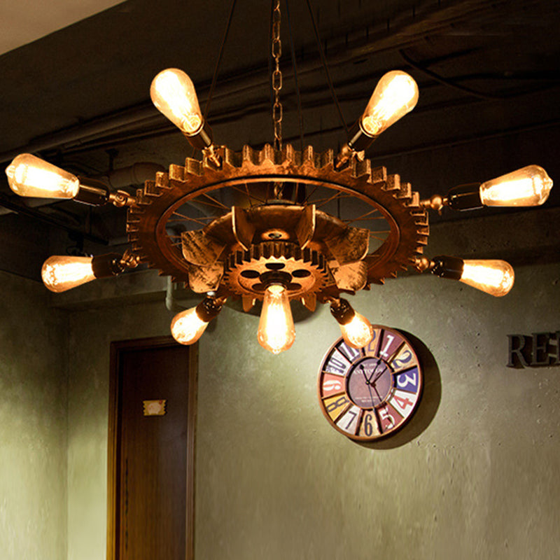 Chandelier de pendentif industriel 9 têtes de luminaires de suspension en fer pour la table de cuisine du restaurant