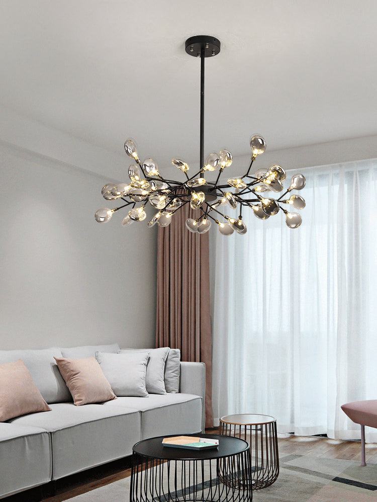 Candelera de lámpara de lámpara colgante posmoderna enchufefirlies lámpara de techo de vidrio para sala de estar