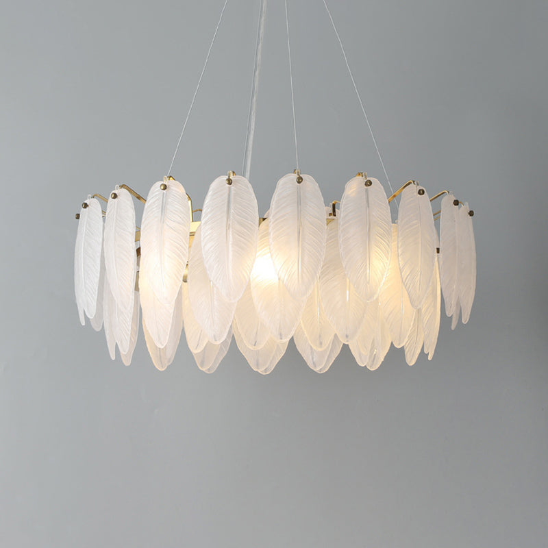 Feather Glass Ceiling Chandelier Modern Creative White Hanging Ceiling Light for Girl Bedroom