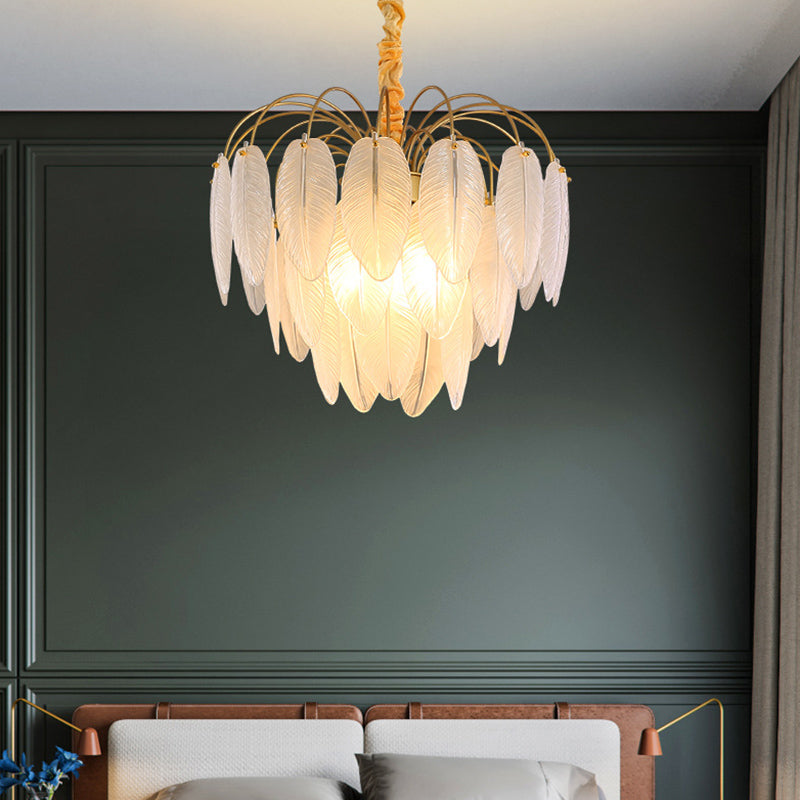 Feather Glass Ceiling Chandelier Modern Creative White Hanging Ceiling Light for Girl Bedroom