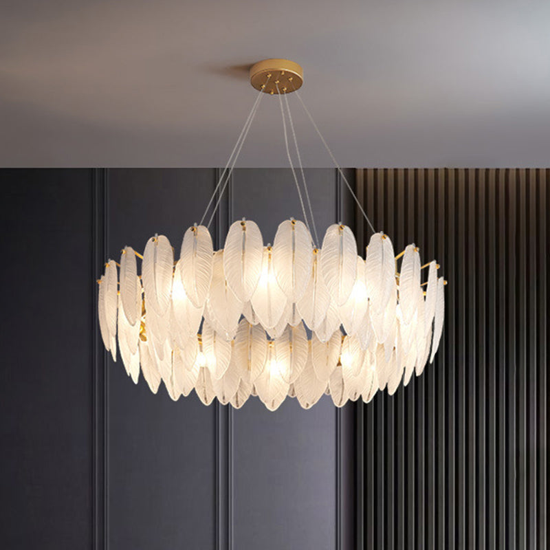 Feather Glass Ceiling Chandelier Modern Creative White Hanging Ceiling Light for Girl Bedroom