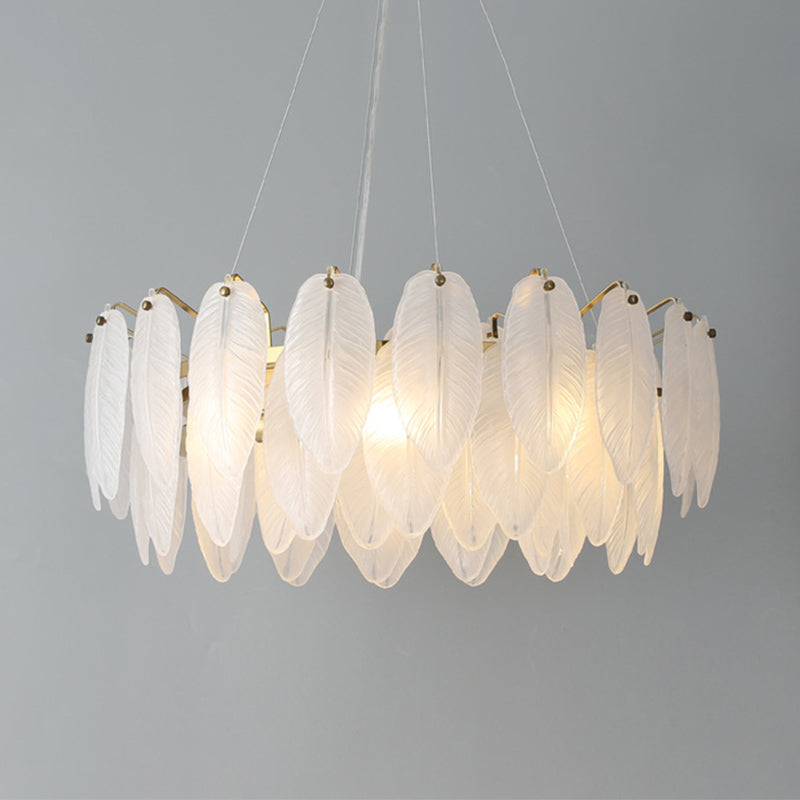 Feather Glass Ceiling Chandelier Modern Creative White Hanging Ceiling Light for Girl Bedroom