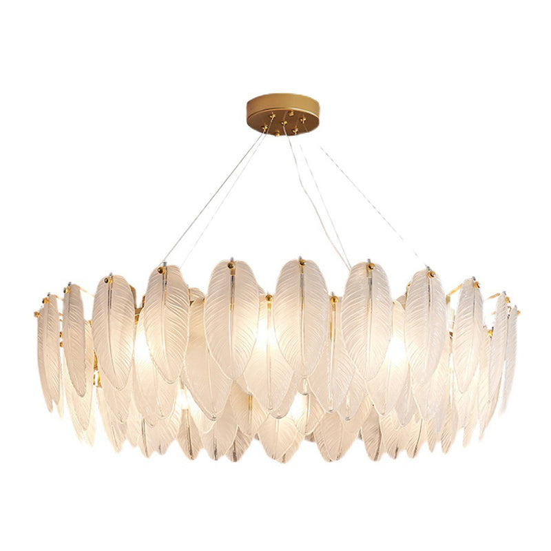 Feather Glass Ceiling Chandelier Modern Creative White Hanging Ceiling Light for Girl Bedroom