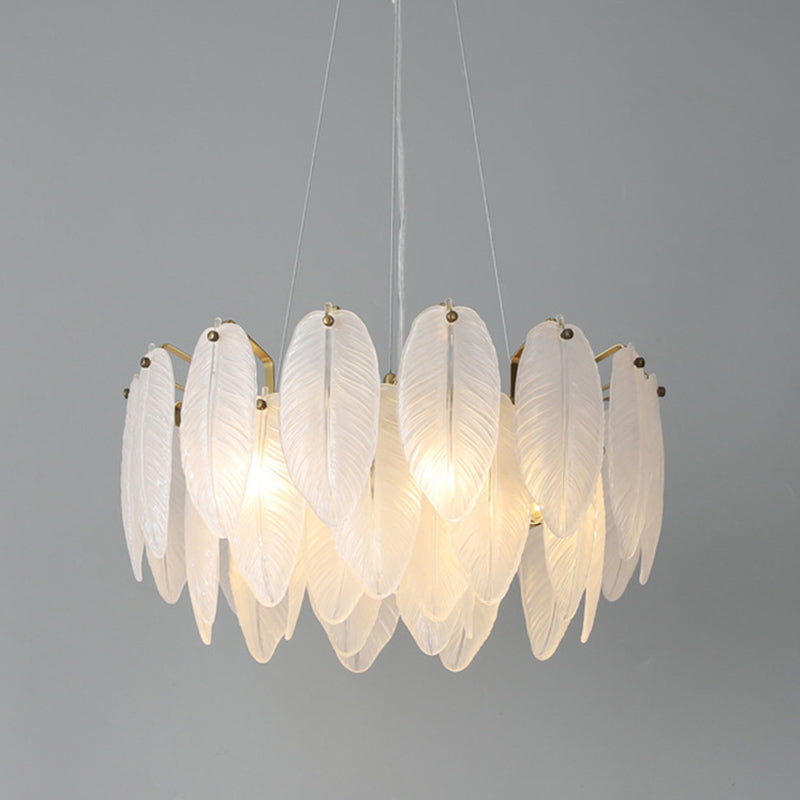 Feather Glass Ceiling Chandelier Modern Creative White Hanging Ceiling Light for Girl Bedroom