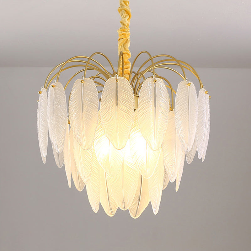 Feather Glass Ceiling Chandelier Modern Creative White Hanging Ceiling Light for Girl Bedroom