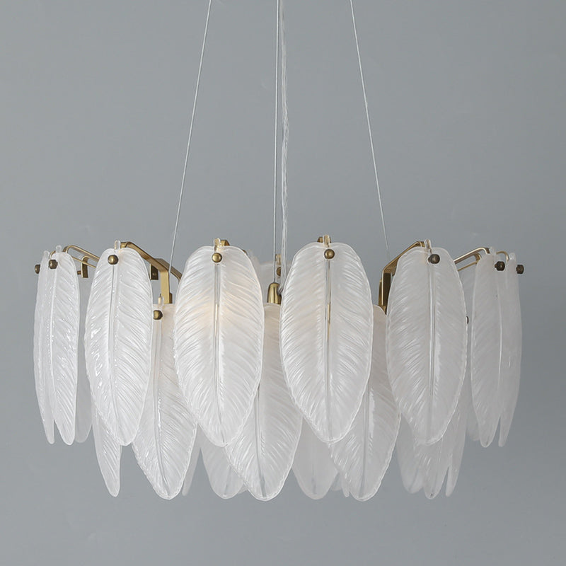 Feather Glass Ceiling Chandelier Modern Creative White Hanging Ceiling Light for Girl Bedroom