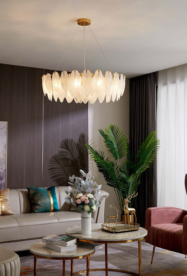 Feather Glass Ceiling Chandelier Modern Creative White Hanging Ceiling Light for Girl Bedroom