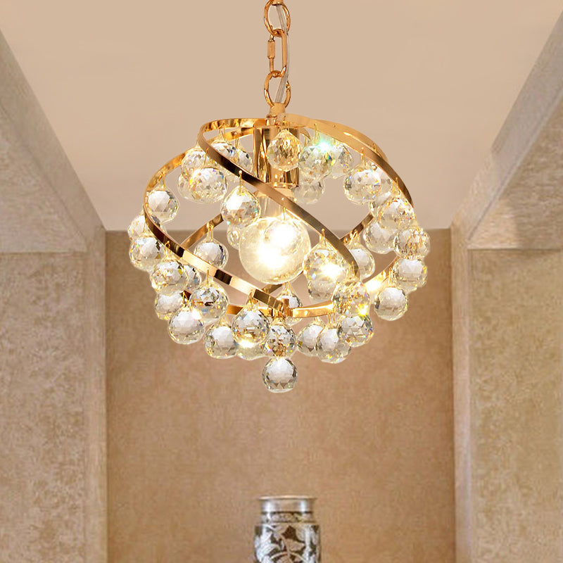 1 Light Orb Posting Lighting Industrial Gold Clear Crystal Luz de techo colgante para Foyer