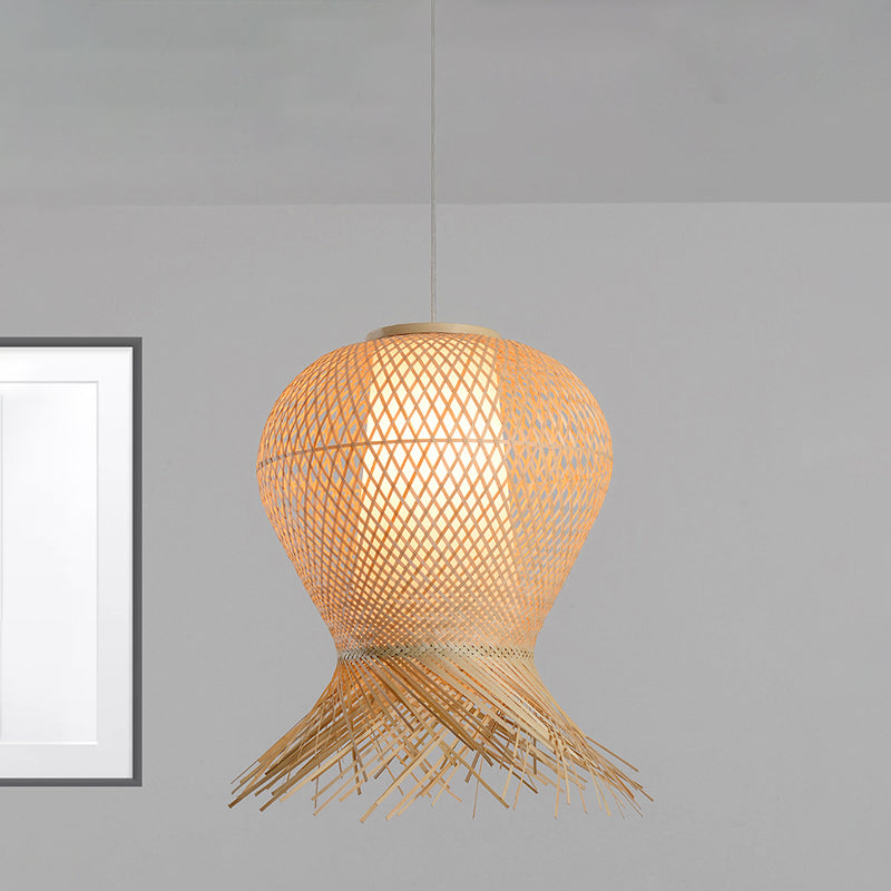 Illuminazione a sospensione intrecciata tradizionale bambù 1 bulbo 12 "/16" /19.5 "kit lampada sospesa di beige per soggiorno per soggiorno