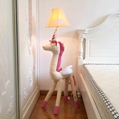 Kinder Schlafzimmer Einhornbodenleuchte mit Glocken Schatten Stoff 1 leichte Cartoon -Stehlampe