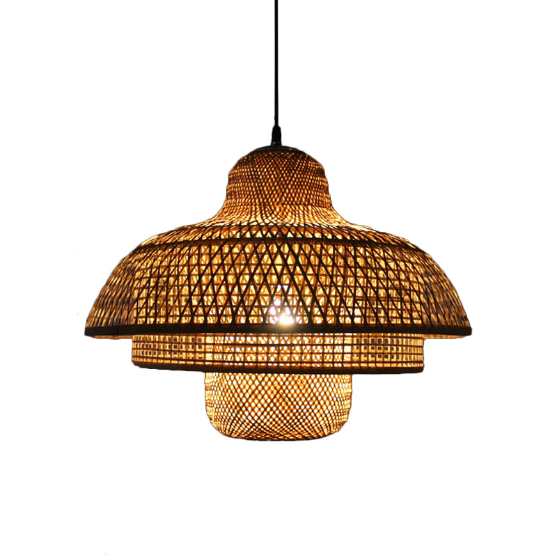 Rustic Tiered Hanging Light Bamboo 1 Bulb Ceiling Pendant Lamp in Wood for Living Room