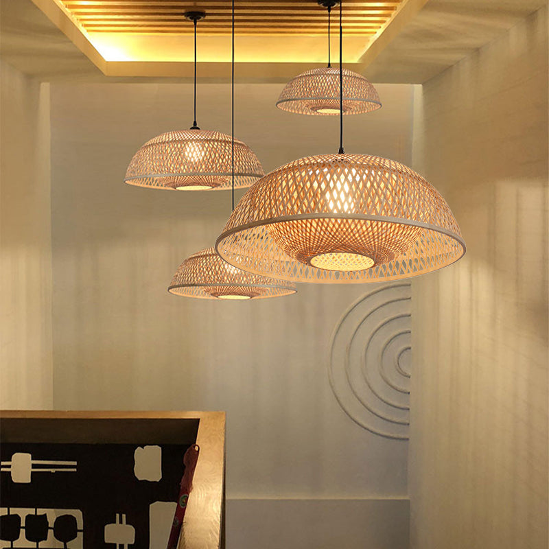 Kuppel Anhänger Beleuchtungstradition Bambus 1 Glühbirne 18 "/23,5" breites Holzhang -Lampen -Kit