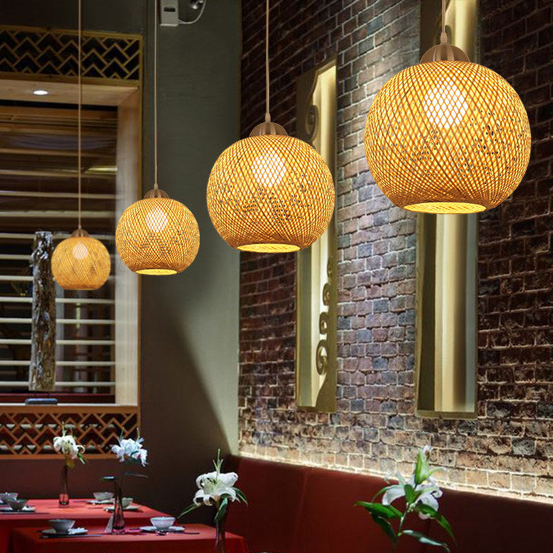 Globe Suspension Anhänger zeitgenössischer Bambus 1 Lampenholz Hanging Light Kit, 12 "/14" breit