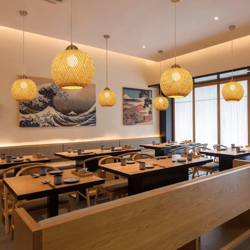 Globe Suspension Anhänger zeitgenössischer Bambus 1 Lampenholz Hanging Light Kit, 12 "/14" breit