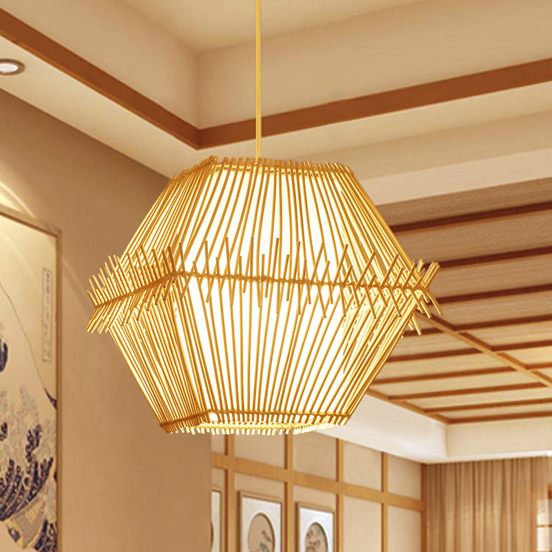 1 Bulb Tapered/Jar Pendant Lighting Traditional Bamboo Hanging Light Fixture in Wood